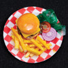 OakridgeStores.com | Artisan Creations - Hamburger with Fries & Toppings on Checkered Plate - 1:12 Scale Dollhouse Miniature Food - 209