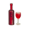 OakridgeStores.com | Aztec - Red Wine Bottle with Filled Glass - 1:12 Scale Dollhouse Miniature - B0483
