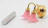 OakridgeStores.com | Miniature House - LED Battery Double Wall Sconce w/ Pink Tulip Shade, Brass, Wand - 1" Scale Dollhouse Miniature Light - 52014PK