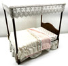 RESALE SHOP - OOAK Dollhouse 1:12 Dressed Walnut Double Canopy Bed - BOST-CANOPYBED-LN5528