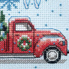 OakridgeStores.com | Dimensions - Holiday Family Truck - Learn-A-Craft Counted Cross Stitch Kit - 14 Count, 6 Inch Round - 72-09005 088677090050