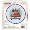 OakridgeStores.com | Dimensions - Red Truck Gnomes - Learn-A-Craft Counted Cross Stitch Kit - 14 Count, 6 Inch Round - 72-09006 088677090067