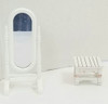 RESALE SHOP - white wooden floor tilting oval mirror and Lundby miniature white table 1:12 - BOST-MIRRSTL-LN7307
