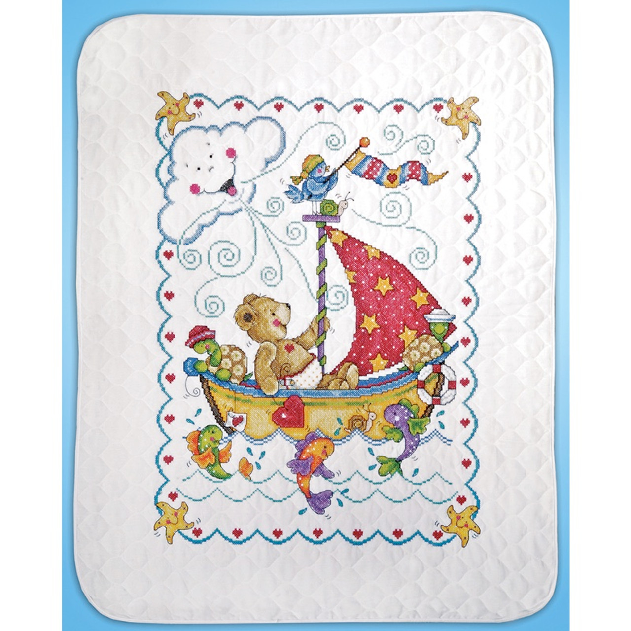 Tobin Sail Away Baby Quilt Stamped Cross Stitch Kit 34X43