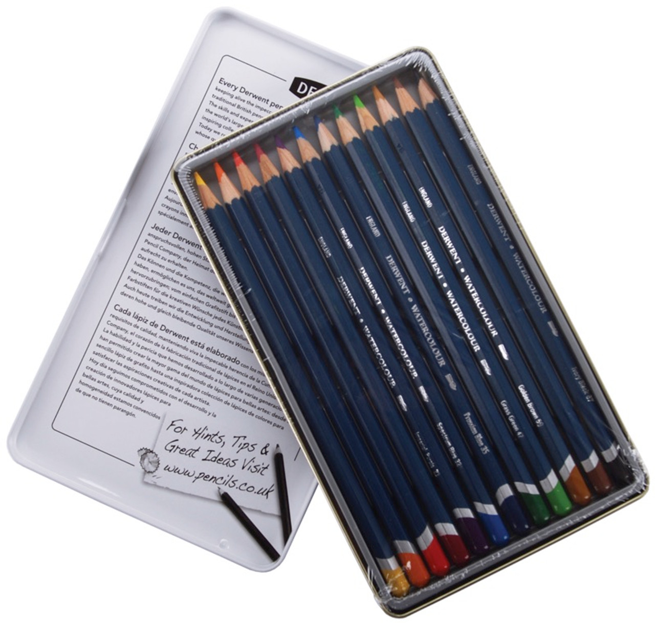 New Sealed Box Tin Derwent Metallic Color Pencils Made in UK 12 Pencil Set