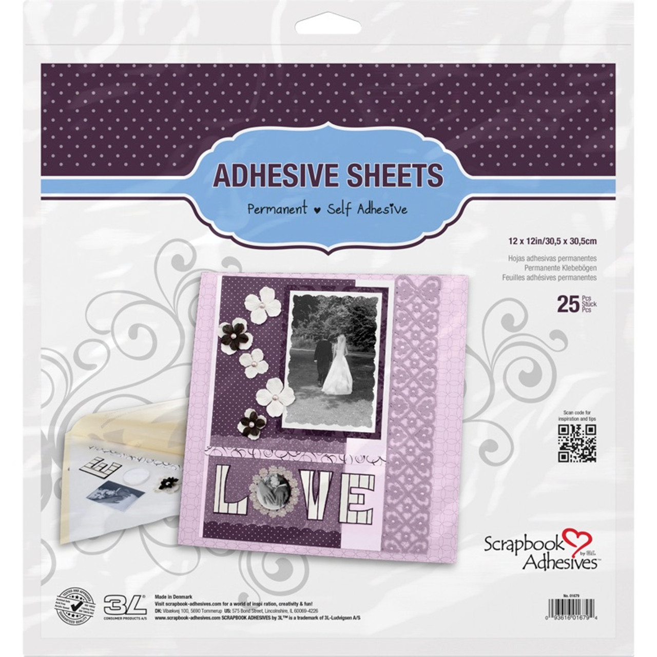 3L Scrapbook Adhesives Permanent Adhesive Sheets 25/PKG - 12x12
