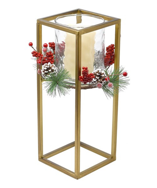 Medium Pine and Berries Candle Holder with LED Candle