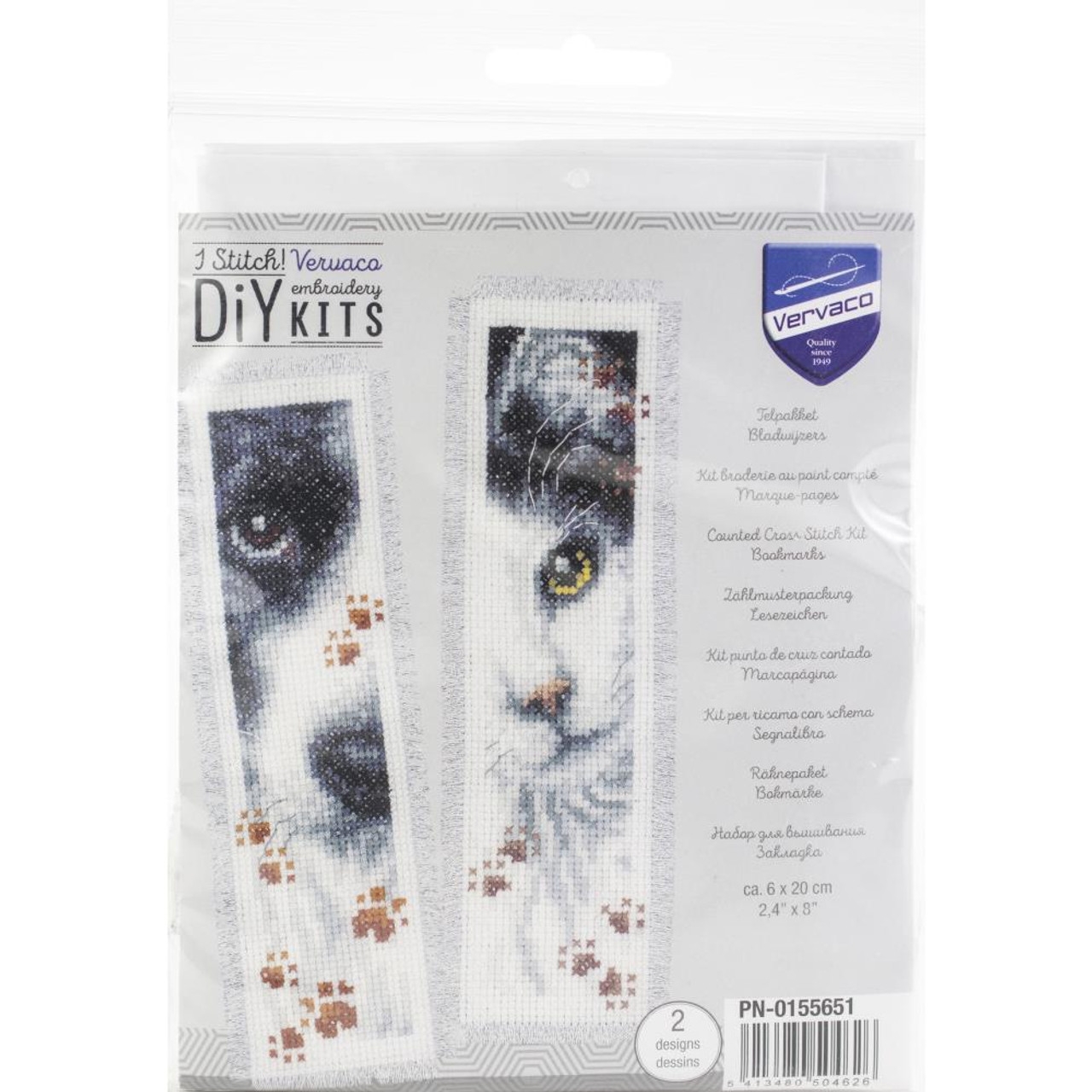 Vervaco Bookmark Counted Cross Stitch Kit 2.5X8 2/Pkg-Dog & Cat On Aida  (14 Count) 