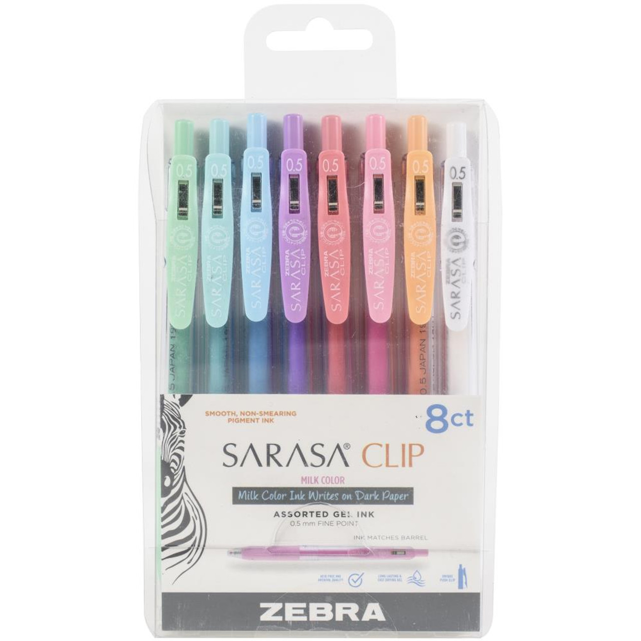 Zebra Sarasa Clip Retractable Gel Ink Pens, Fine Point 0.5mm, Assorted Colors, 20-Pack