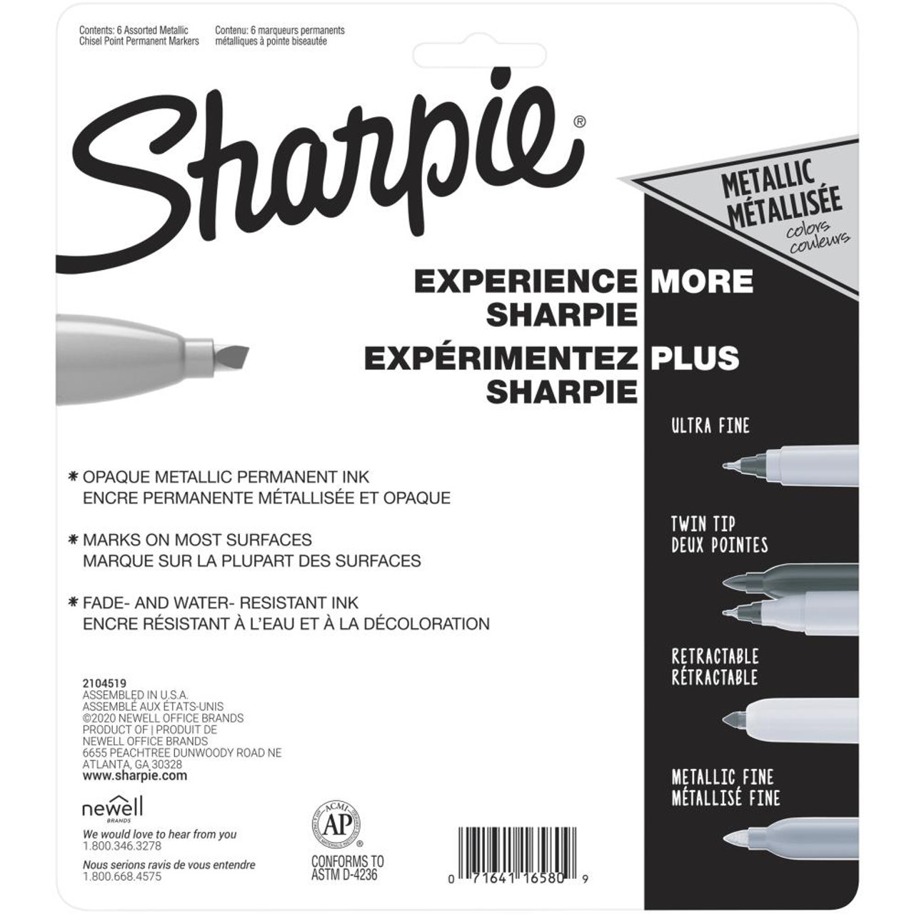 Sharpie Metallic Fine Point Permanent Markers 6/Pkg-Gold, Silver