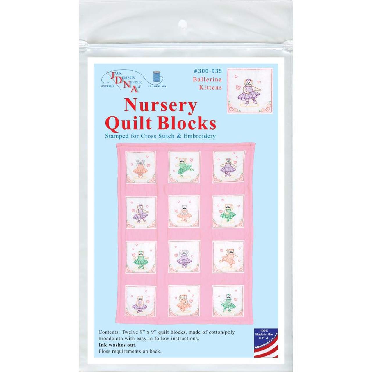 Jack DEMPSEY,Stamped White Nursery Quilt Blocks 9x9 12/Pkg Peek A Boo