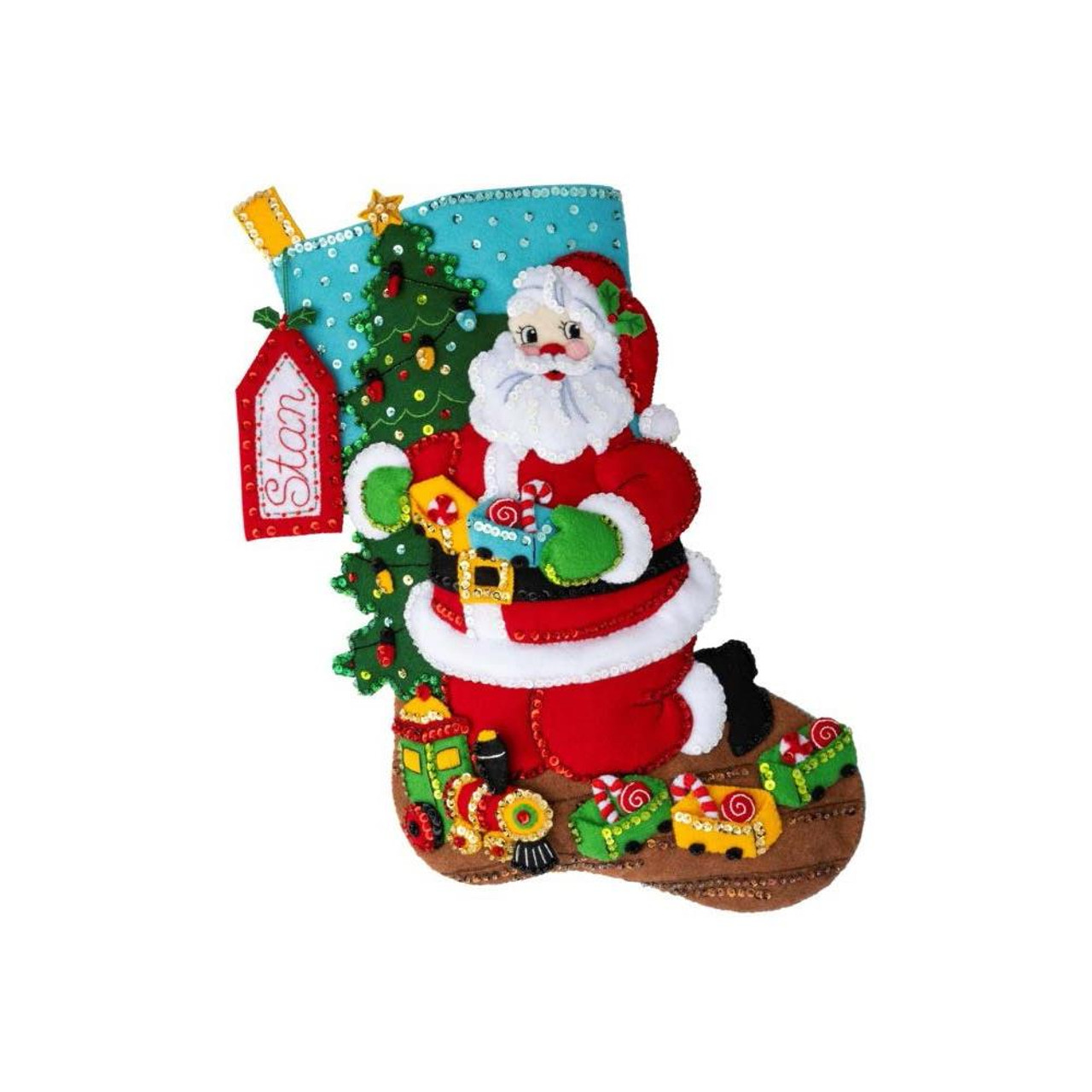 Bucilla Felt Stocking Applique Kit 18 Long-Trimming The Tree Santa