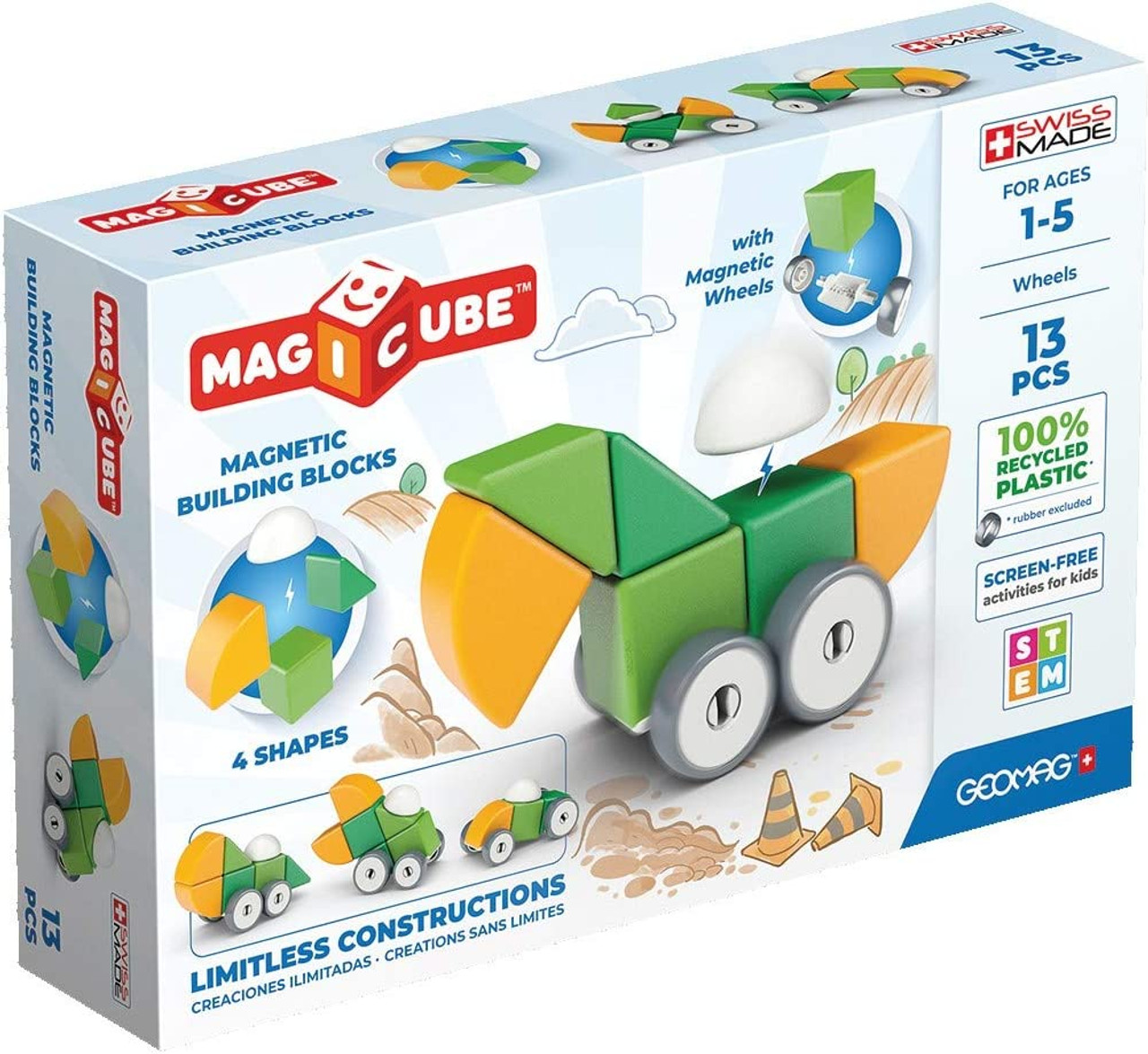 Geomag GLOW Color Recycled 60 pcs - Geomagworld STEM Toys