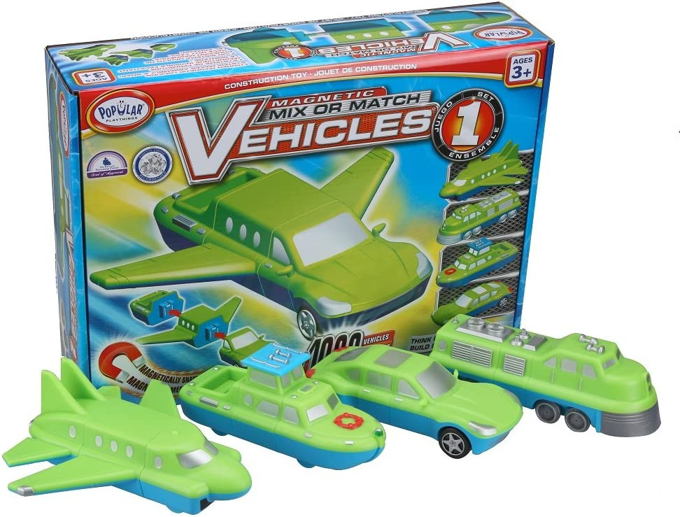 POPULAR PLAYTHINGS - Magnetic Mix or Match Vehicles Toy Play Set - 1 (12  pc) (60301)