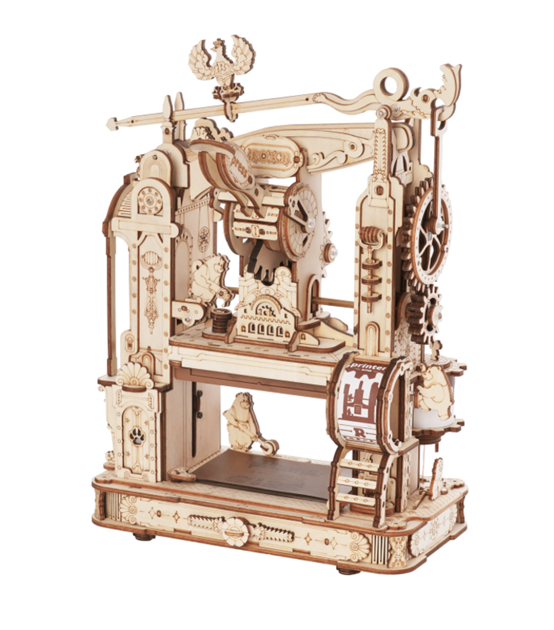 ROKR LK602 Printing Press 3D Wooden Puzzle Mechanical Kit Adult DIY Toy  XmasGift