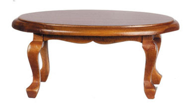 AZTEC - Furniture Oval Coffee Table, Walnut - 1 Inch Scale Dollhouse Miniature (D6848)