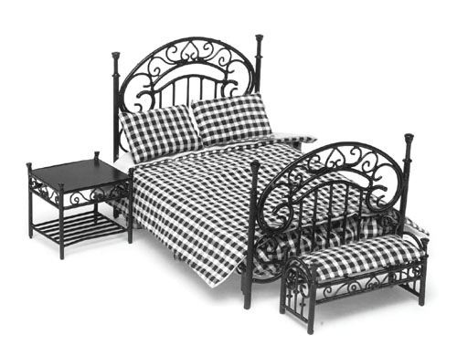 AZTEC - 1 Inch Scale Dollhouse Miniature Bedroom Furniture - 3 Piece Black Wire Bedroom Set (AZEIWF432)