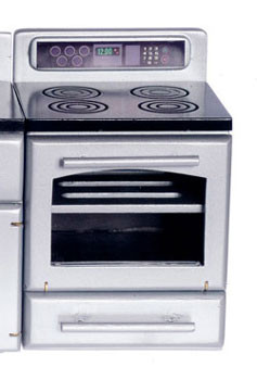 AZTEC - 1 Inch Scale Dollhouse Miniature Kitchen Furniture - Silver Stove With Black Top (AZT5456)