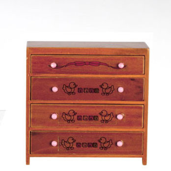 AZTEC - 1" Scale Dollhouse Miniature - Bedroom Furniture Four-Drawer Chest with ABC Design - Walnut (T6118)