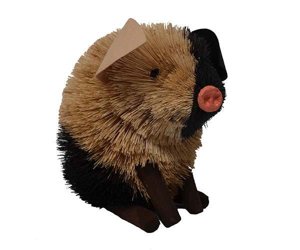 BRUSHART - 12 inch Pig Sitting Black and White Brush Figurine (BRUSH0148L)