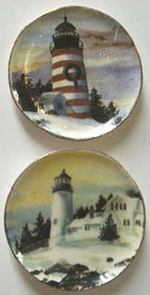 BY BARB - 1" Scale Dollhouse Miniature - 2 Winter Lighthouse Platters (CDD208)