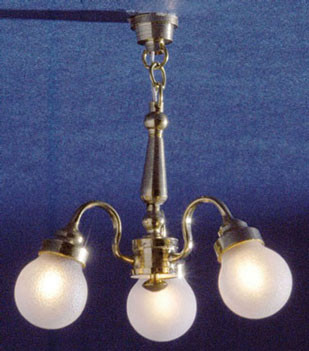 CIR-KIT - 1 Inch Scale Dollhouse Miniature Lighting - Chandelier 3-arm Frosted Globe (CK3014)
