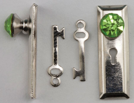 CLASSICS - 1" Scale Green Crystal Classic Knob W/Key 2 Pack Satin Nickel Dollhouse Miniature (05652)