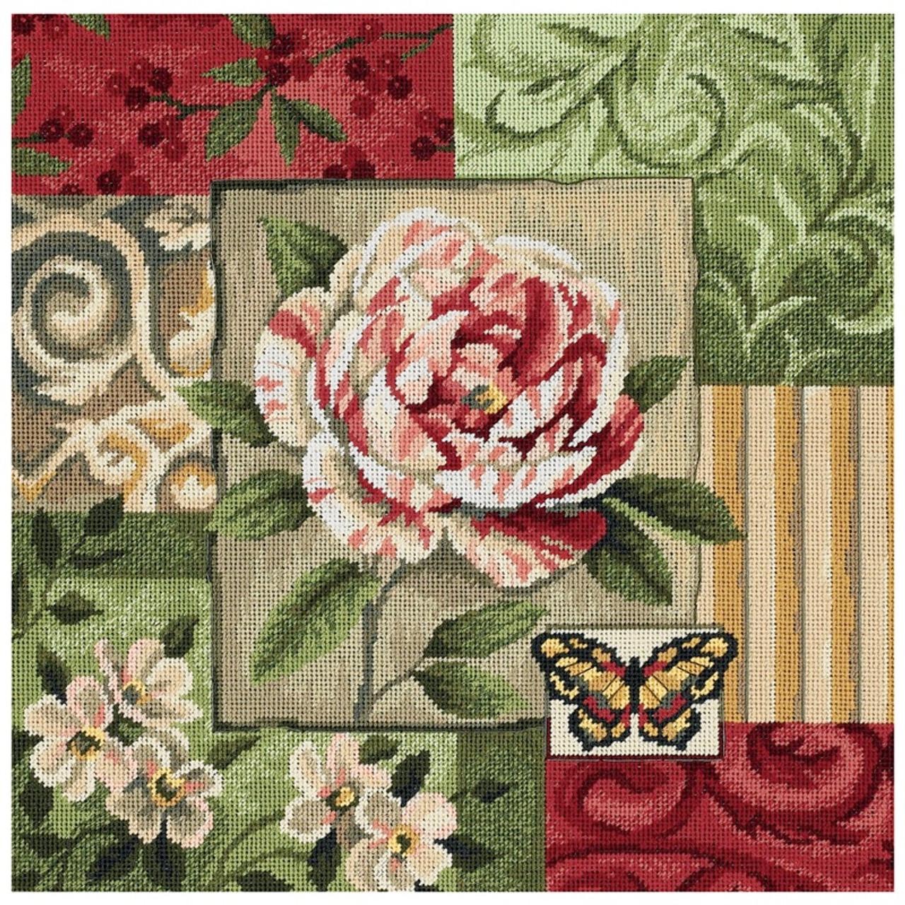 Dimensions Needlepoint Kit 14x14 Floral Splendor Stitched in Yarn