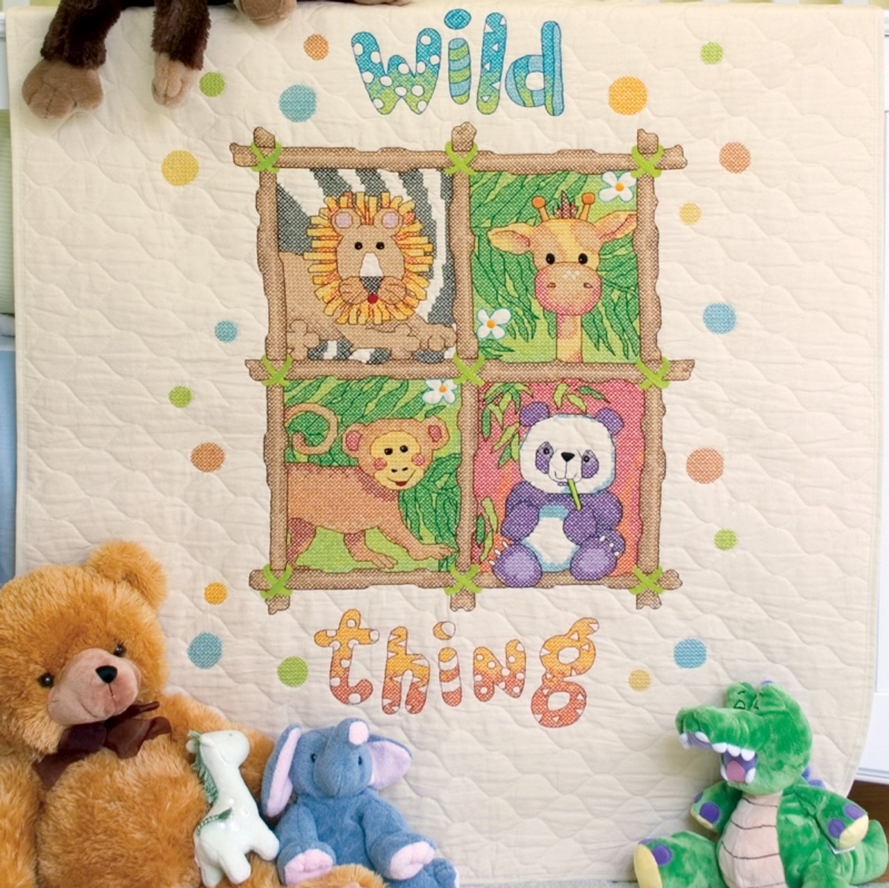 Dimensions Baby Hugs Quilt Stamped Cross Stitch Kit 34X43-Baby Animals