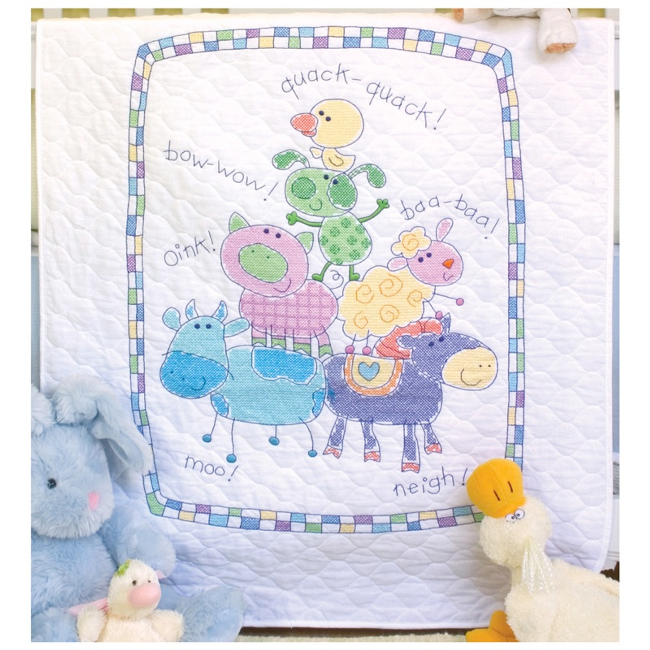 Dimensions Baby Hugs Baby Animals Quilt Stamped Cross Stitch Kit 34X43