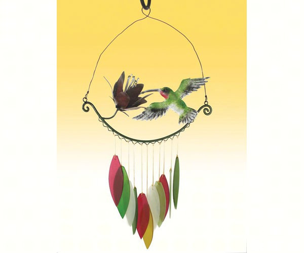 Hummingbird with Flower Stained Glass Windchime - Thumbnail 5