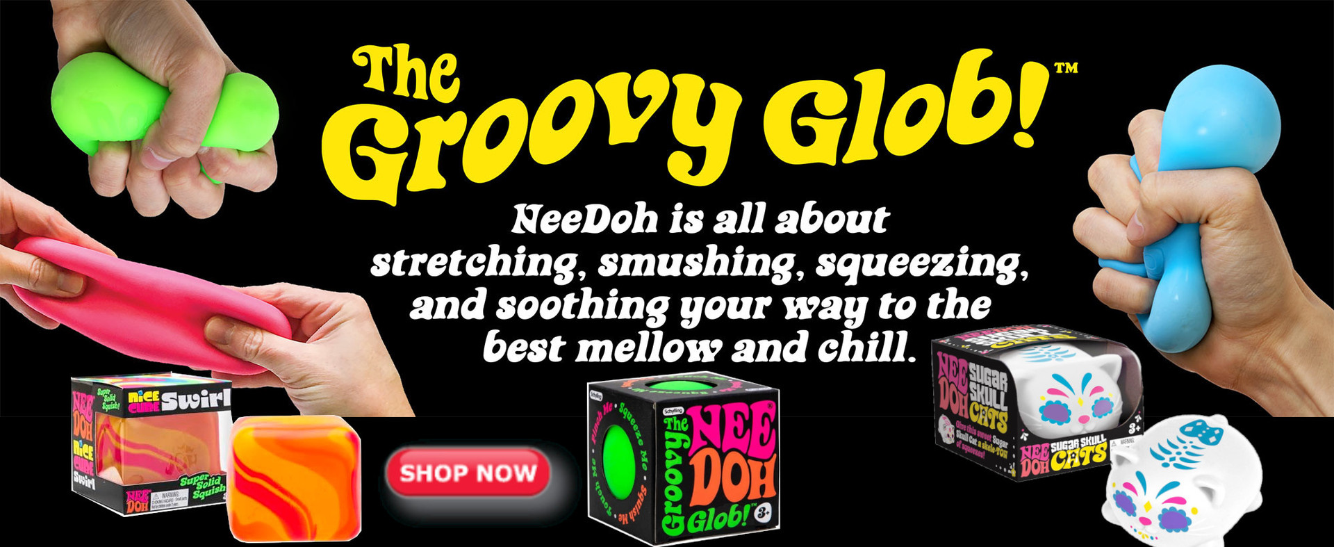 Schylling NeeDoh squeeze fidget toys delivers the same irresistibly soft, dough-filled texture fans love, perfect for squeezing, stretching, and stress relief