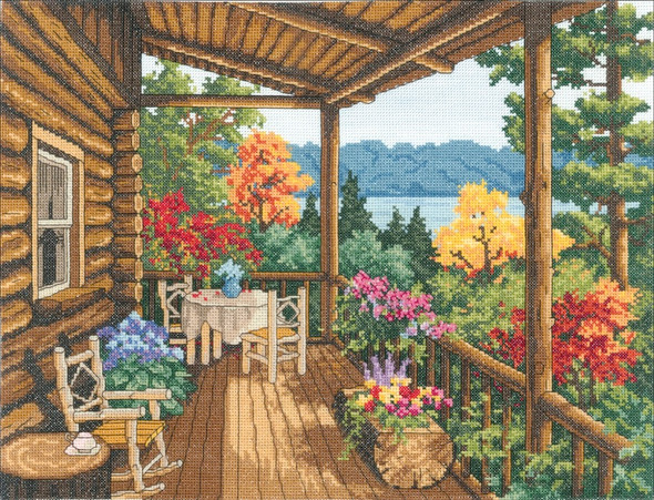 JANLYNN - Log Cabin Covered Porch Counted Cross Stitch Kit - 16"X12" 14 Count (32-0100) 049489011688