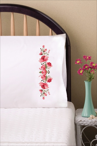 TOBIN - Stamped Pillowcase Pair For Embroidery 20"X30"-Pink Floral (t232185) 021465321851