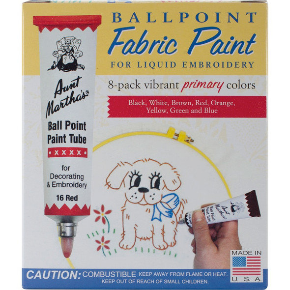 AUNT MARTHA'S - Ballpoint Paint Tubes 1oz 8/Pkg-Primary Colors (999) 043272009999