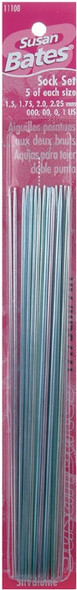 SUSAN BATES - Silvalume Double Point Knitting Needles 7" 20/Pkg sock set-sizes 000 to 1 (11108) 077216009219