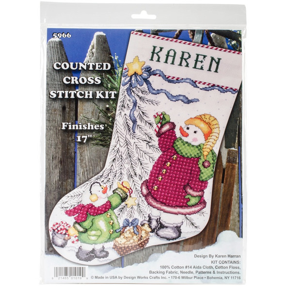 TOBIN - Christmas Tree Snowman Stocking Counted Cross Stitch Kit - 17" Long 14 Count (DW5966) 021465059662
