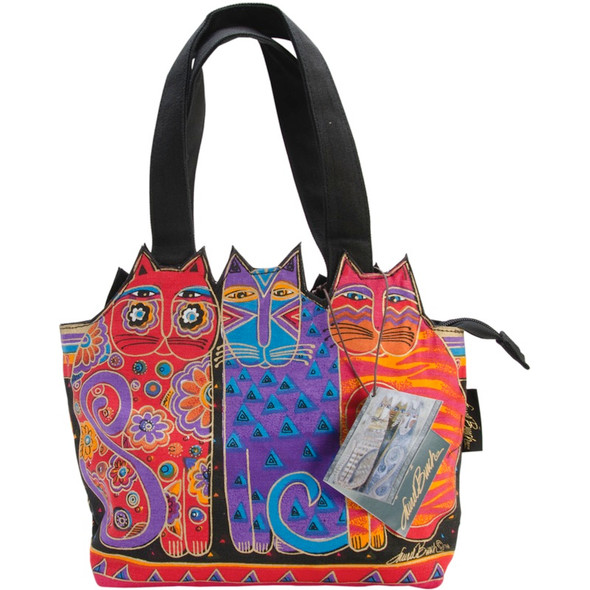 LAUREL BURCH - Medium Tote Zipper Top 12"X3.5"X8.5"-Tres Gatos - Red, Orange & Blue (LB4100) 651462052641