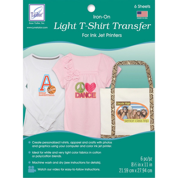 JUNE TAILOR - Light T-Shirt Iron-On Ink Jet Transfer Sheets 8.5"X11" 6/Pkg - (JT896) 730976089609