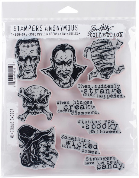 STAMPERS ANONYMOUS - Tim Holtz Cling Stamps 7"X8.5"-Monstrous (CMS-307) 653341453617