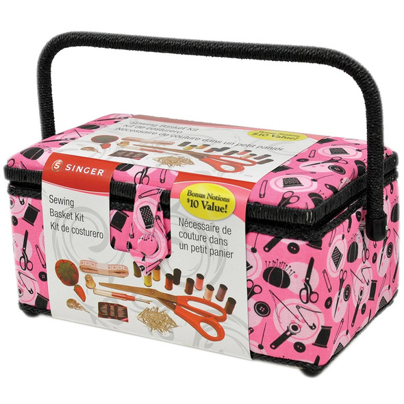 SINGER - Singer Sewing Basket-11.5"X6"X6.5" Pink Notions (7276) 075691072766