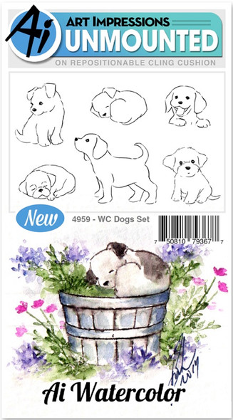 ART IMPRESSIONS - Watercolor Cling Rubber Stamps 4"X7"-Dogs (WC4959) 750810793677