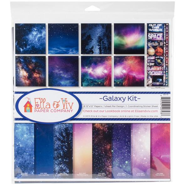 Ella & Viv - Collection Kit 12"X12"-Galaxy Scrapbooking Paper (EAV793) 895707407937
