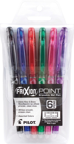 PILOT PEN - Pilot Frixion Extra Fine Point Erasable Gel Pens 6/Pkg-Assorted Colors (FRX46524) 072838465245