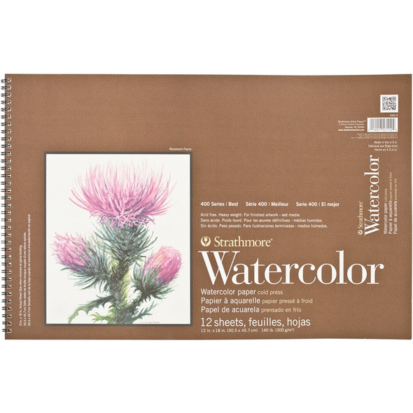 STRATHMORE - Watercolor Paper Pad 12"X18"-140lb Cold Press 12 Sheets (440300) 012017471124