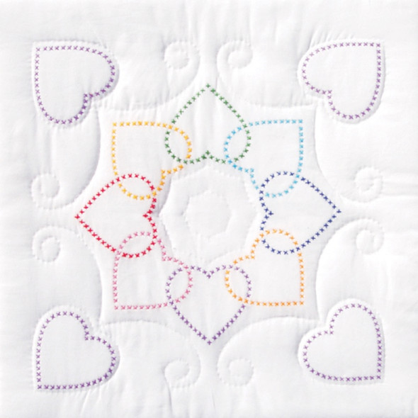 JACK DEMPSEY - Stamped White Quilt Blocks 18"X18" 6/Pkg-xx hearts circle (732 223) 013155472233