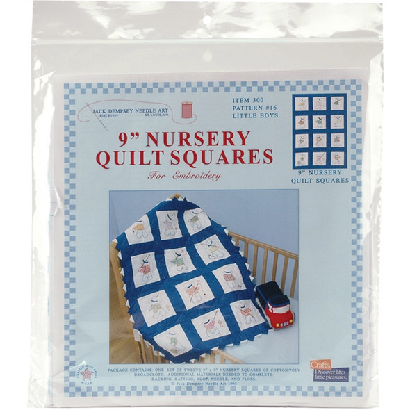 JACK DEMPSEY - Stamped White Nursery Quilt Blocks 9"X9" 12/pkg-little boys (300 16) 013155150162