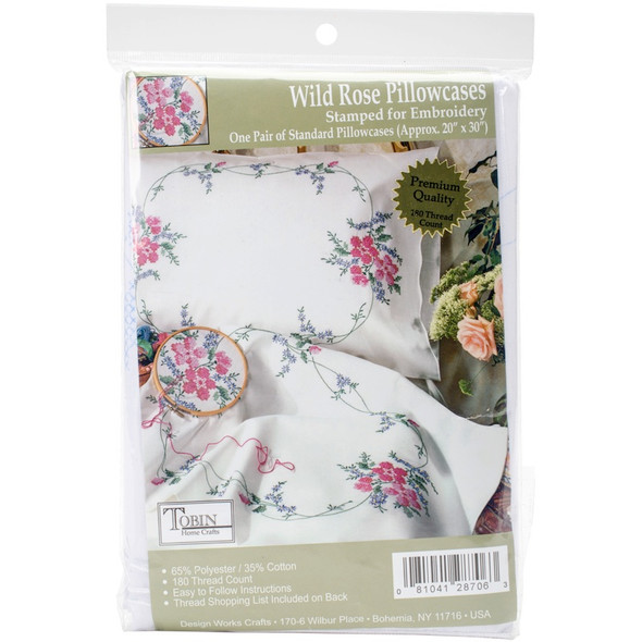 TOBIN - Stamped Pillowcase Pair For Embroidery 20"X30"-Wild Rose (230080) 081041287063