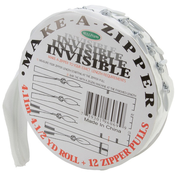 SULLIVANS - Make-A-Zipper Kit Invisible 4-1/2yd-White (960i-69) 739301960699