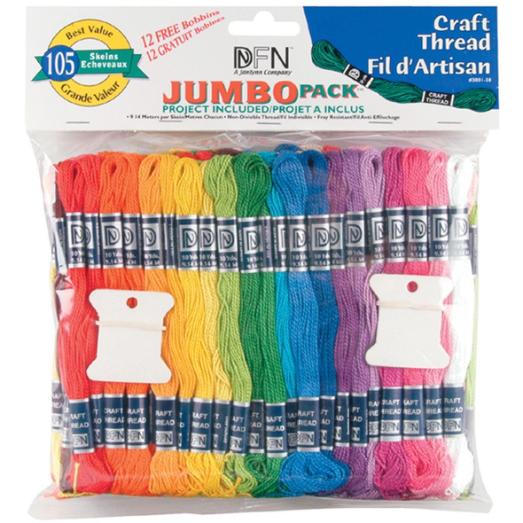 JANLYNN - Craft Thread Jumbo Pack 9.9yd 105/Pkg-Assorted Colors (3001-38) 029064001389